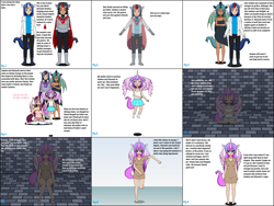 Size: 2409x1812 | Tagged: safe, artist:tvngames, king sombra, princess cadance, princess flurry heart, queen chrysalis, shining armor, human, g4, barefoot, boots, cape, clothes, comic, crown, dress, feet, gloves, horn, horned humanization, humanized, implied pound cake, implied pumpkin cake, implied zecora, jacket, jewelry, kisekae, older, older flurry heart, pants, regalia, shirt, shoes, skirt, socks, tail, tailed humanization, tiara, winged humanization, wings