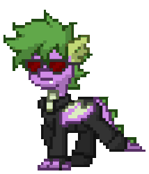 Size: 768x896 | Tagged: safe, artist:gloomy brony, spike, dracony, dragon, hybrid, pony, pony town, g4, animated, clothes, cosplay, costume, gif, gloves, k', king of fighters, kof, male, pixel art, simple background, solo, sunglasses, transparent background