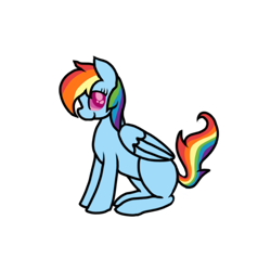 Size: 894x894 | Tagged: safe, artist:littlesnowyowl, rainbow dash, pegasus, pony, g4, female, mare, missing cutie mark, multicolored hair, rainbow hair, simple background, sitting, smiling, transparent background, wings