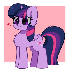 Size: 2863x2972 | Tagged: safe, artist:kittyrosie, twilight sparkle, alicorn, pony, g4, blushing, chest fluff, cute, female, folded wings, heart, high res, mare, passepartout, side view, simple background, solo, standing, twiabetes, twilight sparkle (alicorn), wings