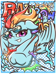 Size: 1469x1920 | Tagged: safe, artist:phoenixrk49, rainbow dash, pegasus, pony, g4, female, grin, looking at you, mare, smiling, smiling at you, solo, sunglasses, underhoof, wings