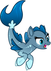 Size: 1280x1791 | Tagged: safe, artist:dancingkinfiend, oc, oc only, merpony, seapony (g4), blue eyes, blue mane, deviantart watermark, dorsal fin, female, fins, fish tail, flowing tail, obtrusive watermark, open mouth, simple background, solo, tail, teeth, transparent background, watermark