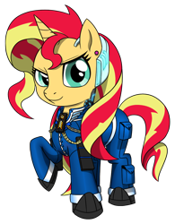 Size: 1524x1952 | Tagged: safe, artist:questionmarkdragon, sunset shimmer, pony, unicorn, g4, clothes, ear piercing, eyelashes, female, mare, piercing, raised hoof, simple background, solo, story included, transparent background