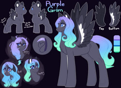 Size: 1024x740 | Tagged: safe, artist:purplegrim40, oc, oc only, pegasus, pony, bald, bust, female, mare, pegasus oc, reference sheet, story included, wings