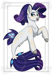 Size: 1280x1840 | Tagged: safe, artist:daynaskully, rarity, seapony (g4), unicorn, g4, blue eyes, blue mane, blue tail, blushing, colored pupils, cute, digital art, dorsal fin, eyelashes, female, fish tail, flowing mane, flowing tail, glowing, horn, mare, mermay, open mouth, open smile, seaponified, seapony rarity, signature, simple background, smiling, solo, species swap, speedpaint, tail, white background