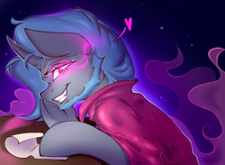 Size: 1500x1100 | Tagged: oc name needed, safe, artist:marlowws, oc, oc only, pony, unicorn, beard, bust, cape, clothes, facial hair, floating heart, heart, horn, looking at you, magic, male, paper, slit pupils, smiling, smiling at you, solo, stallion, unicorn oc