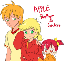 Size: 793x754 | Tagged: safe, artist:re_ghotion, apple bloom, applejack, big macintosh, human, g4, apple siblings, apple sisters, brother and sister, humanized, siblings, simple background, sisters, white background, younger