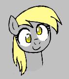 Size: 142x161 | Tagged: safe, artist:kabayo, derpy hooves, pegasus, pony, g4, aggie.io, bust, cute, derpabetes, female, gray background, lowres, mare, simple background, smiling, solo