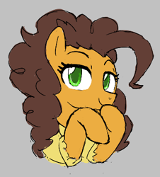 Size: 343x379 | Tagged: safe, artist:kabayo, cheese sandwich, earth pony, pony, g4, aggie.io, clothes, dress, female, gray background, grilled cheese (r63), looking at you, mare, rule 63, simple background, smiling, solo