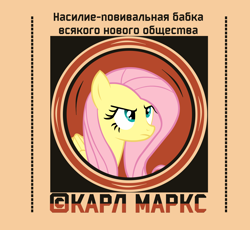 Size: 3188x2928 | Tagged: safe, artist:bodyashkin, edit, vector edit, fluttershy, pegasus, pony, g4, angry, communism, cyrillic, female, high res, kirby (series), marx, poster, propaganda, propaganda poster, quote, russian, socialism, solo, soviet, translated in the description, vector