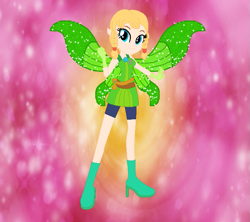 Size: 753x668 | Tagged: safe, artist:prettycelestia, artist:user15432, fairy, human, equestria girls, g4, barely eqg related, base used, boots, charmix, clothes, crossover, dress, equestria girls style, equestria girls-ified, fairy wings, fairyized, gloves, green dress, green wings, high heel boots, high heels, linkle, looking at you, magic winx, shoes, solo, sparkly wings, the legend of zelda, wings, winx, winx club, winxified
