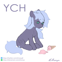 Size: 1000x1000 | Tagged: safe, artist:eltaile, pony, any race, commission, cute, food, ice cream, sad, simple background, solo, white background, your character here