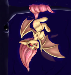 Size: 1200x1265 | Tagged: safe, artist:inkypuso, fluttershy, twilight sparkle, bat pony, pony, g4, batman, chest fluff, colored underhoof, cute, dc comics, duo, ear fluff, fangs, female, flutterbat, gradient iris, hanging, hanging upside down, looking at you, male, mare, open mouth, prehensile tail, race swap, shyabates, shyabetes, slit pupils, solo focus, spread wings, squatpony, tail, tree, tree branch, twiggie, upside down, wings