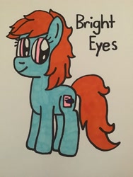 Size: 2448x3264 | Tagged: safe, artist:maddiedraws5678, bright eyes, earth pony, pony, g1, g4, my little pony tales, bright eyedorable, cute, female, full body, g1 to g4, generation leap, high res, hooves, mare, orange hair, orange mane, orange tail, pink eyes, simple background, smiling, solo, standing, straight hair, straight mane, straight tail, tail, traditional art, white background