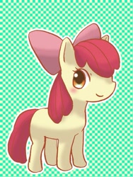 Size: 603x800 | Tagged: safe, artist:rao129, apple bloom, earth pony, pony, g4, female, filly, foal, hair over one eye, smiling, solo