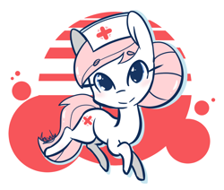 Size: 1280x1086 | Tagged: safe, artist:lilliesinthegarden, nurse redheart, earth pony, pony, g4, abstract background, blushing, cute, eyelashes, female, hair bun, hat, heartabetes, looking at you, nurse hat, simple background, solo, tail, white background