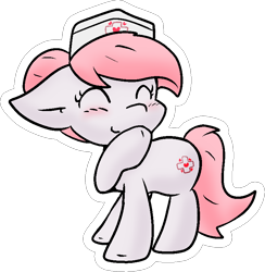 Size: 778x796 | Tagged: safe, artist:zutcha, nurse redheart, earth pony, pony, g4, blushing, cute, eyes closed, female, hat, heartabetes, mare, nurse hat, simple background, solo, tail, transparent background