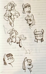 Size: 644x1024 | Tagged: safe, artist:mellodillo, maud pie, earth pony, pony, g4, behaving like pinkie pie, bust, female, lined paper, mare, monochrome, personality swap, pronking, solo, traditional art