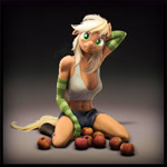 Size: 5400x5400 | Tagged: safe, artist:imafutureguitarhero, applejack, earth pony, anthro, unguligrade anthro, art pack:pin-up paradise 2022, 3d, :p, abs, absurd resolution, adorasexy, apple, arm behind head, arm fluff, armpits, belly button, belly fluff, boots, border, cheek fluff, chest freckles, chromatic aberration, clothes, colored eyebrows, colored eyelashes, cute, denim, ear fluff, evening gloves, female, film grain, fingerless elbow gloves, fingerless gloves, floppy ears, fluffy, fluffy hair, fluffy mane, fluffy tail, food, freckles, fur, gloves, gradient background, hatless, head tilt, jackabetes, jeans, kneeling, leather, leather boots, leg fluff, long gloves, looking at you, mare, midriff, missing accessory, nose wrinkle, on floor, one arm up, one ear down, paintover, pants, revamped anthros, revamped ponies, ripped jeans, ripped pants, sexy, shadow, shoes, short jeans, shorts, shoulder fluff, signature, smiling, smiling at you, solo, source filmmaker, square, striped gloves, tail, tanktop, that pony sure does love apples, tongue out, torn clothes, underwear, wall of tags