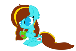 Size: 4944x3352 | Tagged: safe, artist:sallycat9123, oc, oc only, oc:ilovekimpossiblealot, pegasus, pony, apple, drinking, female, food, juice, juice box, mare, simple background, sitting, straw, white background, wings