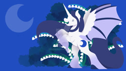 Size: 1920x1080 | Tagged: safe, artist:kurikiin, oc, oc:mythic moon, alicorn, bat pony, bat pony alicorn, bat wings, horn, lineless, moon, wallpaper, wings
