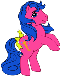 Size: 430x538 | Tagged: safe, melody, earth pony, pony, g1, my little pony tales, bipedal, bow, female, mare, microphone, music notes, rearing, simple background, smiling, stars, tail, tail bow, transparent background