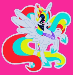 Size: 832x850 | Tagged: safe, artist:stacy_165cut, oc, oc only, alicorn, pony, female, horn, mare, pink background, simple background, solo, spread wings, wings