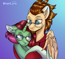 Size: 2676x2441 | Tagged: safe, artist:ingolf arts, oc, oc only, oc:ingolf, oc:moonsun, pegasus, pony, unicorn, clothes, couple, cute, ear fluff, female, glasses, high res, hoodie, horn, jewelry, love, male, mare, scar, simple background, stallion, wings