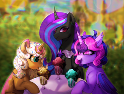 Size: 2910x2217 | Tagged: safe, artist:riukime, oc, oc only, oc:cinnamon music, oc:donut daydream, alicorn, bat pony, bat pony alicorn, hybrid, pony, unicorn, alicorn oc, bat wings, high res, horn, wings