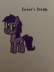 Size: 2448x3264 | Tagged: safe, artist:maddiedraws5678, ember (g1), earth pony, pony, g1, g4, baby, baby pony, cute, ember's dream, female, filly, foal, full body, g1 emberbetes, g1 to g4, generation leap, high res, hooves, purple coat, purple eyes, purple hair, purple mane, purple tail, simple background, solo, standing, tail, traditional art, white background