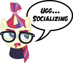 Size: 1024x883 | Tagged: safe, artist:epsilontlosdark4, moondancer, pony, unicorn, g4, bust, dialogue, disgusted, female, glasses, horn, mare, open mouth, simple background, solo, speech bubble, tongue out, transparent background, vector