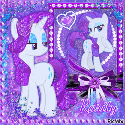 Size: 500x500 | Tagged: artist needed, safe, artist:almostfictional, edit, editor:xx_m1ku.s4bb4th_xx, vector edit, rarity, pony, unicorn, g4, animated, bling, blue eyeshadow, bow, eyeshadow, female, gem, glitter, heart, jewelry, makeup, mare, picmix, ribbon, shiny, solo, vector