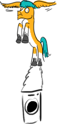 Size: 228x494 | Tagged: safe, artist:horsesplease, hitch trailblazer, earth pony, pony, g5, big ears, doodle, flying, sad, sad hitch, simple background, transparent background, washing machine, wing ears, wings, роисся вперде