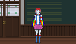 Size: 797x464 | Tagged: safe, artist:00raisergundam, rainbow dash, human, equestria girls, g4, boots, clothes, jacket, kisekae, shirt, shoes, skirt, socks, solo