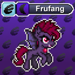 Size: 1024x1024 | Tagged: safe, artist:tony yotes, artist:yotes games, artist:yotesmark, oc, oc:frufang, bat, bat pony, fruit bat, pony, bat ponified, bat pony oc, bat wings, battle gem ponies, evil, pixel art, pokémon, ponymon, race swap, solo, wings