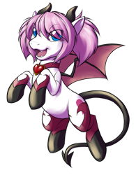 Size: 781x1000 | Tagged: safe, artist:evion, oc, oc only, pegasus, pony, succubus, bat wings, blue eyes, clothes, elf ears, fangs, heart, pink hair, simple background, socks, solo, spaded tail, tail, transparent background, wings