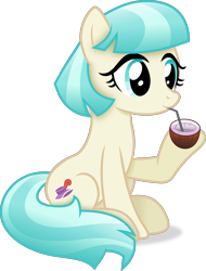 Size: 2758x3632 | Tagged: safe, artist:anime-equestria, coco pommel, earth pony, pony, g4, coconut, drinking straw, female, food, high res, mare, simple background, sipping, sitting, solo, straw, transparent background, vector