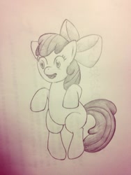 Size: 768x1024 | Tagged: safe, artist:sasho-shirokami, apple bloom, earth pony, pony, g4, bipedal, female, filly, foal, sketch, solo