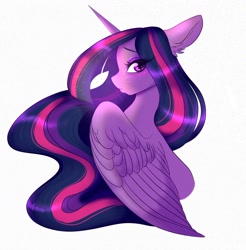 Size: 2012x2048 | Tagged: safe, artist:cherubisous, twilight sparkle, alicorn, pony, g4, bust, female, floppy ears, high res, long mane, looking at you, mare, simple background, solo, twilight sparkle (alicorn), white background