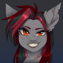 Size: 1500x1500 | Tagged: safe, artist:serodart, oc, pony, bust, freckles, gift art, looking at you, portrait, scar, smiling, solo
