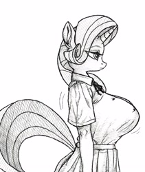 Size: 3328x3952 | Tagged: source needed, safe, artist:horselover fat, rarity, anthro, g4, big breasts, breasts, busty rarity, grayscale, high res, monochrome, sideboob, simple background, white background