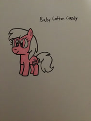 Size: 2448x3264 | Tagged: safe, artist:maddiedraws5678, baby cotton candy, earth pony, pony, g1, g4, baby, baby cottoncandybetes, baby pony, cute, female, filly, foal, freckles, full body, g1 to g4, generation leap, high res, hooves, pink coat, pink eyes, simple background, solo, standing, tail, traditional art, white background, white hair, white mane, white tail