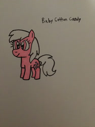 Size: 2448x3264 | Tagged: safe, artist:maddiedraws5678, baby cotton candy, earth pony, pony, g1, g4, baby, baby cottondorable, baby pony, cute, female, filly, foal, freckles, full body, g1 to g4, generation leap, high res, hooves, pink coat, pink eyes, simple background, solo, standing, tail, traditional art, white background, white hair, white mane, white tail