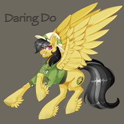 Size: 2048x2048 | Tagged: safe, artist:cha0sblue, daring do, pegasus, pony, g4, feathered fetlocks, female, gray background, grin, high res, mare, simple background, smiling, solo