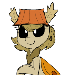 Size: 652x691 | Tagged: safe, artist:cherro, oc, oc:lamp, moth, mothpony, original species, hat, lampshade, lampshade hat, simple background, solo, white background