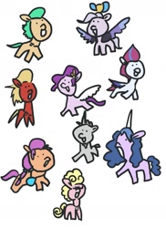 Size: 1099x1511 | Tagged: safe, artist:mayugraffiti, alphabittle blossomforth, hitch trailblazer, izzy moonbow, phyllis cloverleaf, pipp petals, queen haven, sprout cloverleaf, sunny starscout, zipp storm, earth pony, pegasus, pony, unicorn, g5, adoraphyllis, cute, female, horn, male, mane five, mare, simple background, stallion, white background, wings