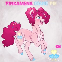 Size: 1440x1440 | Tagged: safe, artist:jadejellie, pinkie pie, earth pony, pony, hair over one eye, open mouth, open smile, redesign, smiling, solo, unshorn fetlocks