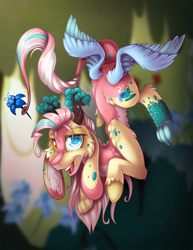 Size: 900x1165 | Tagged: safe, artist:mychelle, oc, oc:soup, draconequus, hybrid, butt wings, interspecies offspring, offspring, parent:discord, parent:fluttershy, parents:discoshy, solo, wings