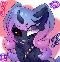 Size: 768x796 | Tagged: safe, artist:namaenonaipony, oc, oc only, pony, unicorn, chest fluff, choker, ear piercing, earring, eye clipping through hair, female, heart, horn, jewelry, mare, piercing, sharp teeth, simple background, solo, spiked choker, spiked wristband, teeth, white background, wristband