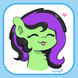 Size: 830x830 | Tagged: safe, artist:sketchydesign78, oc, oc only, oc:spearmint, earth pony, pony, :p, bust, cute, earth pony oc, heart, portrait, solo, tongue out